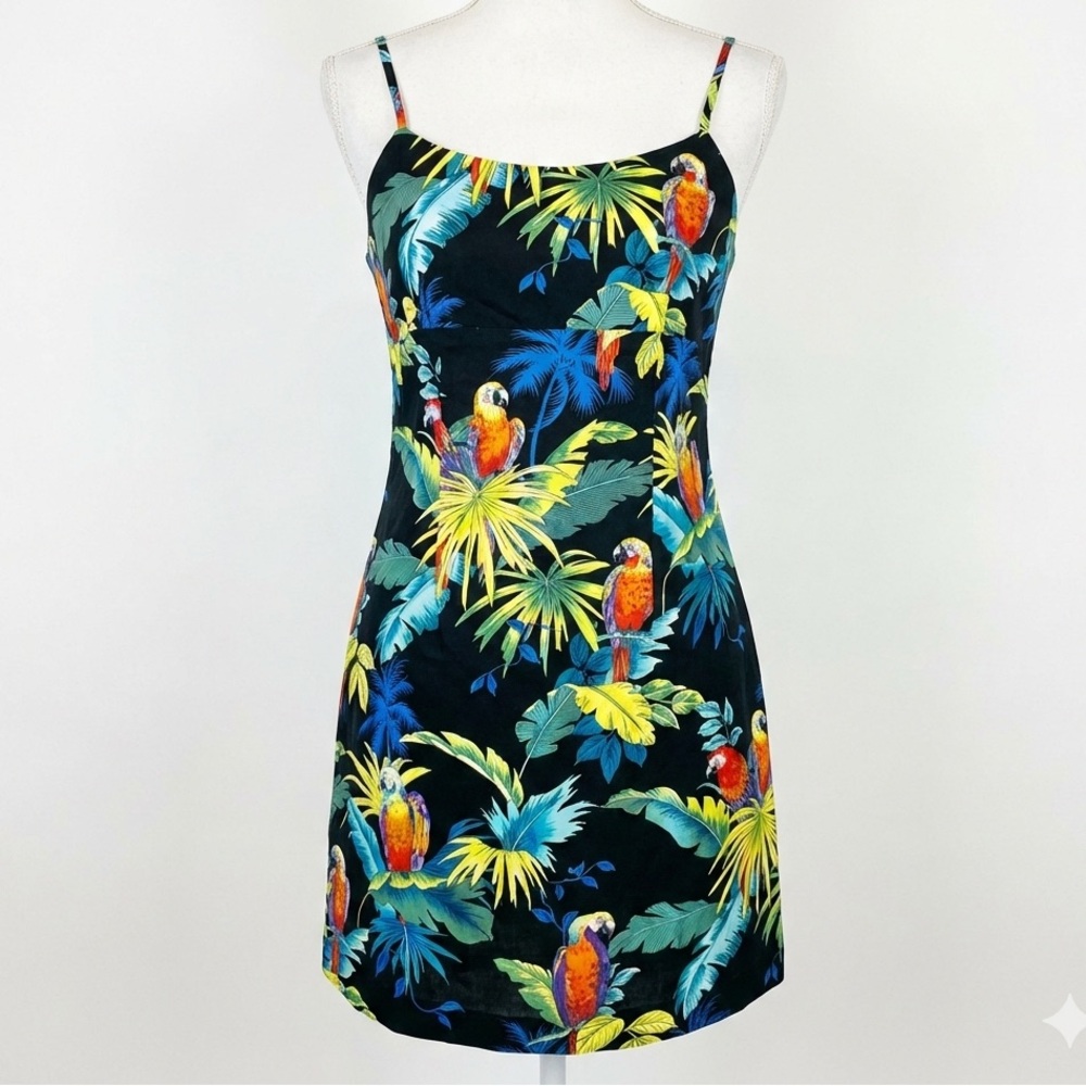 Shannon Marie Vintage Tropical Parrot Print Mini Sundress Made in Hawaii Size S